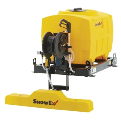 VSS 1000 is a small yellow liquid de-icing system used by attaching to an ATV for more efficient work after heavy snows.